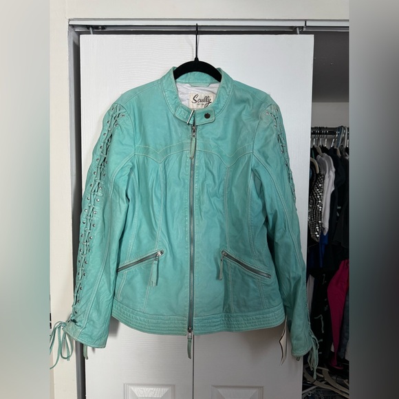 Vintage Scully Women's Teal Leather Jacket - Picture 2 of 12